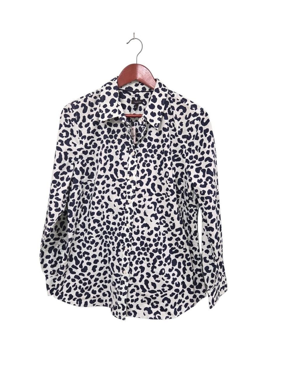 Talbots New Leopard Print Button Down‎ Top Sage And Blue Womens Sz Large Office